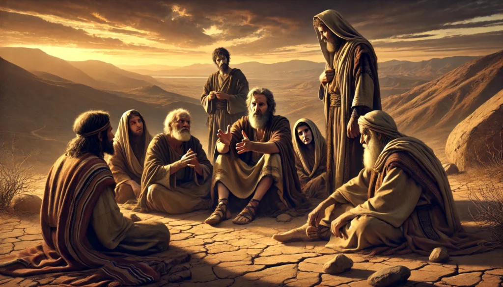 Job keskustelee ystäviensä kanssa