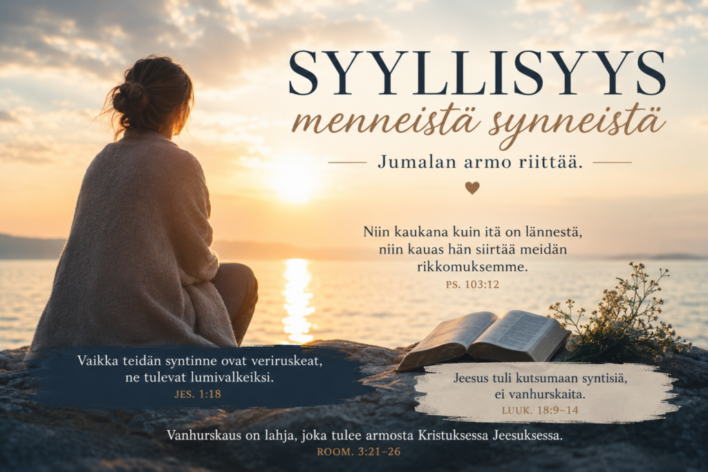 Nainen katsoo auringonlaskua rannalla, Raamatun tekstejä syyllisyydestä